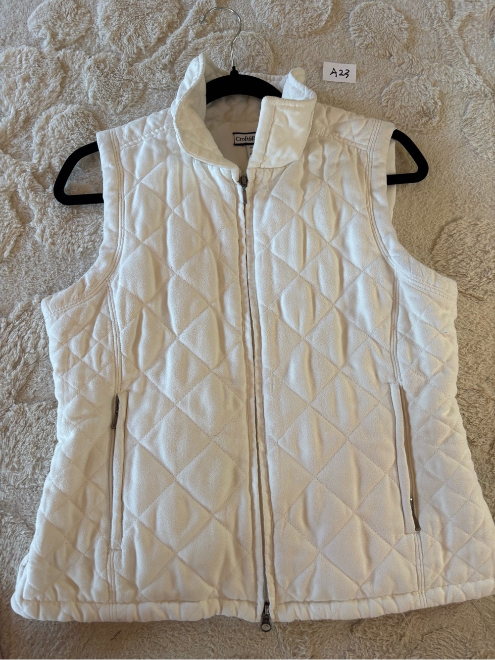 croft & barrow White Quilted Zip-Front Vest